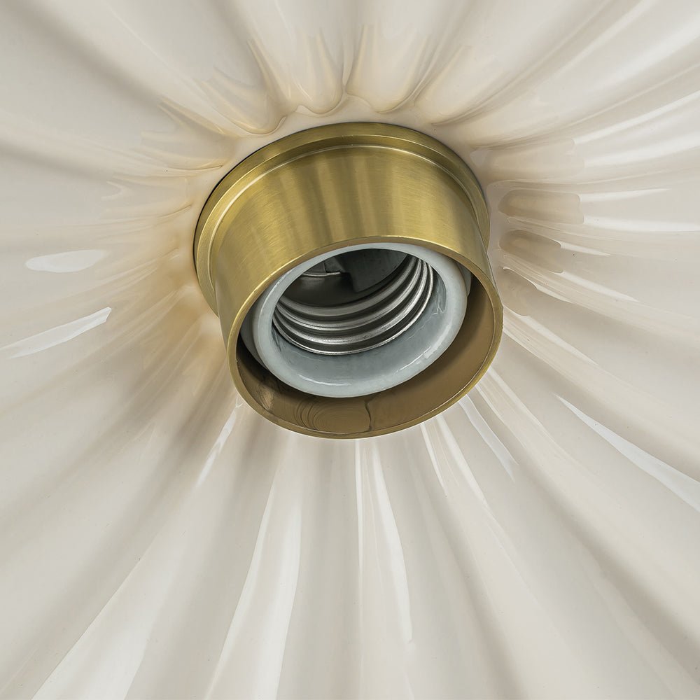 Pendantlightie - Modern 1 - Light Pleated Ceramic Shaded Semi Flush Mount - Semi Flush Mount - Brass -