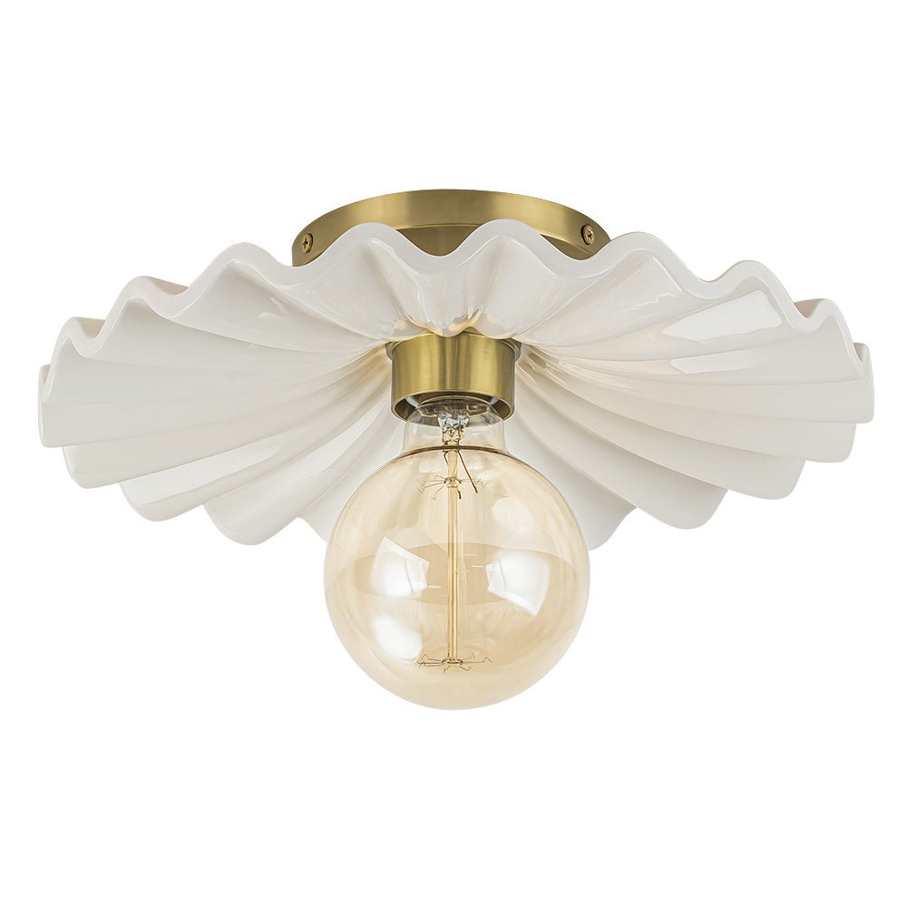 Pendantlightie - Modern 1 - Light Pleated Ceramic Shaded Semi Flush Mount - Semi Flush Mount - Brass -
