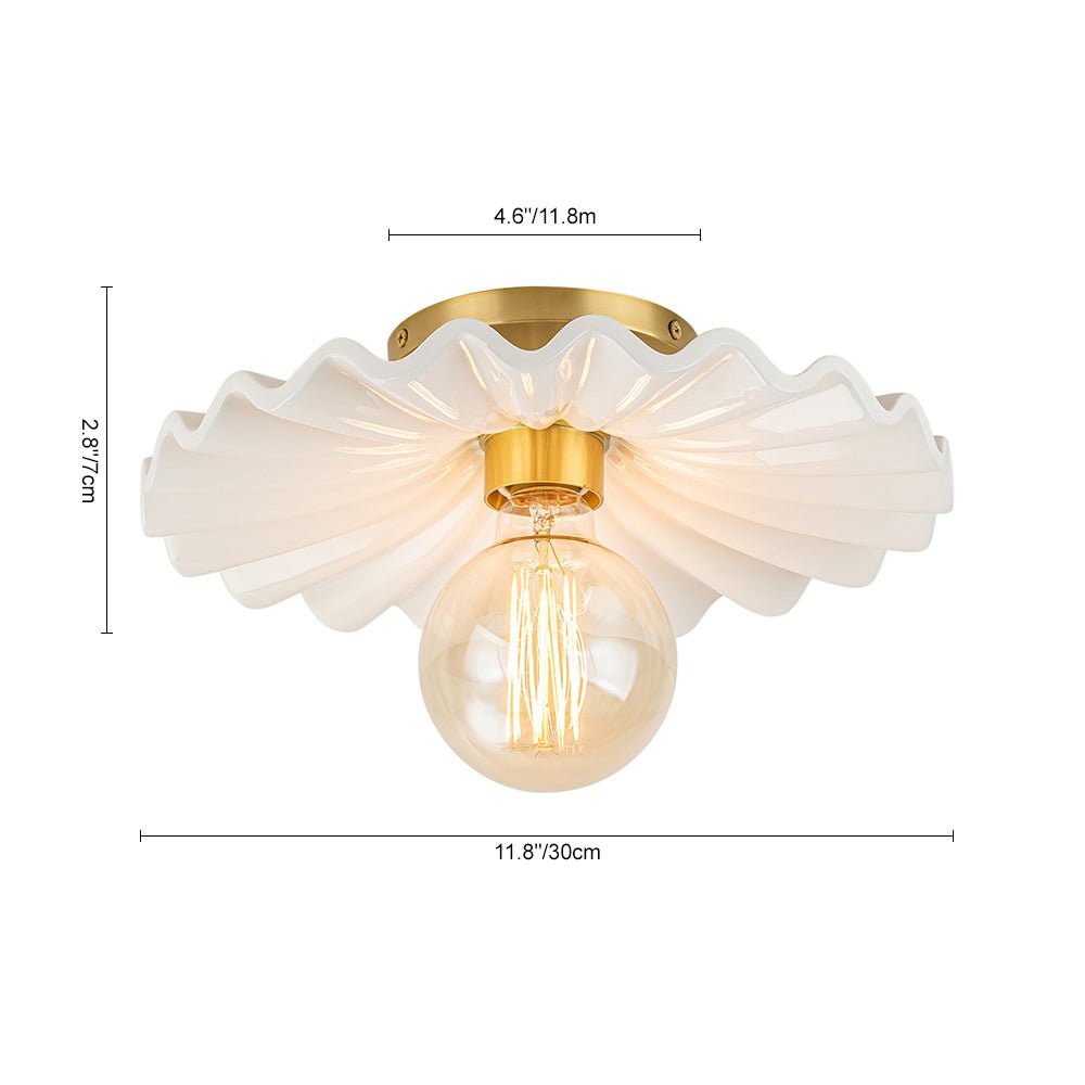 Pendantlightie-Modern 1-Light Pleated Ceramic Shaded Semi Flush Mount-Semi Flush Mount-Brass-