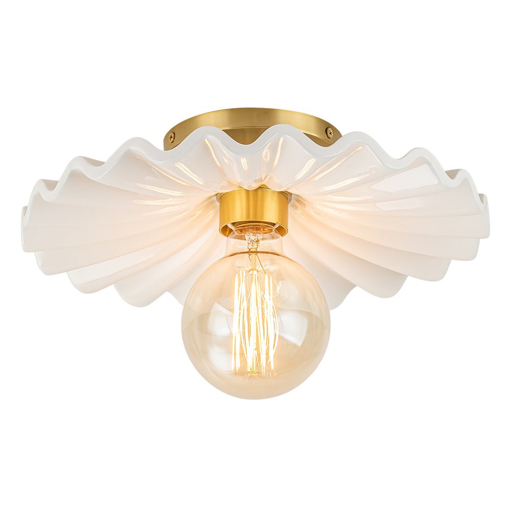 Pendantlightie-Modern 1-Light Pleated Ceramic Shaded Semi Flush Mount-Semi Flush Mount-Brass-