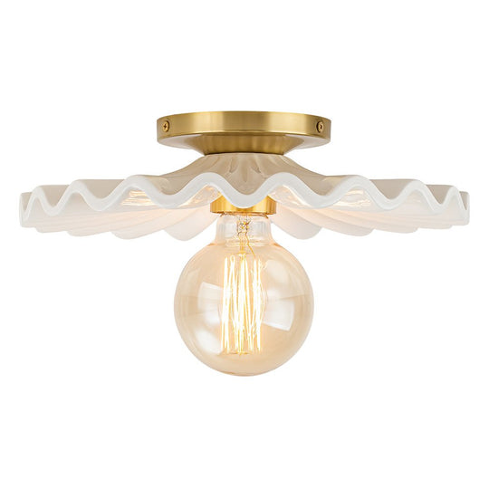 Pendantlightie-Modern 1-Light Pleated Ceramic Shaded Semi Flush Mount-Semi Flush Mount-Brass-