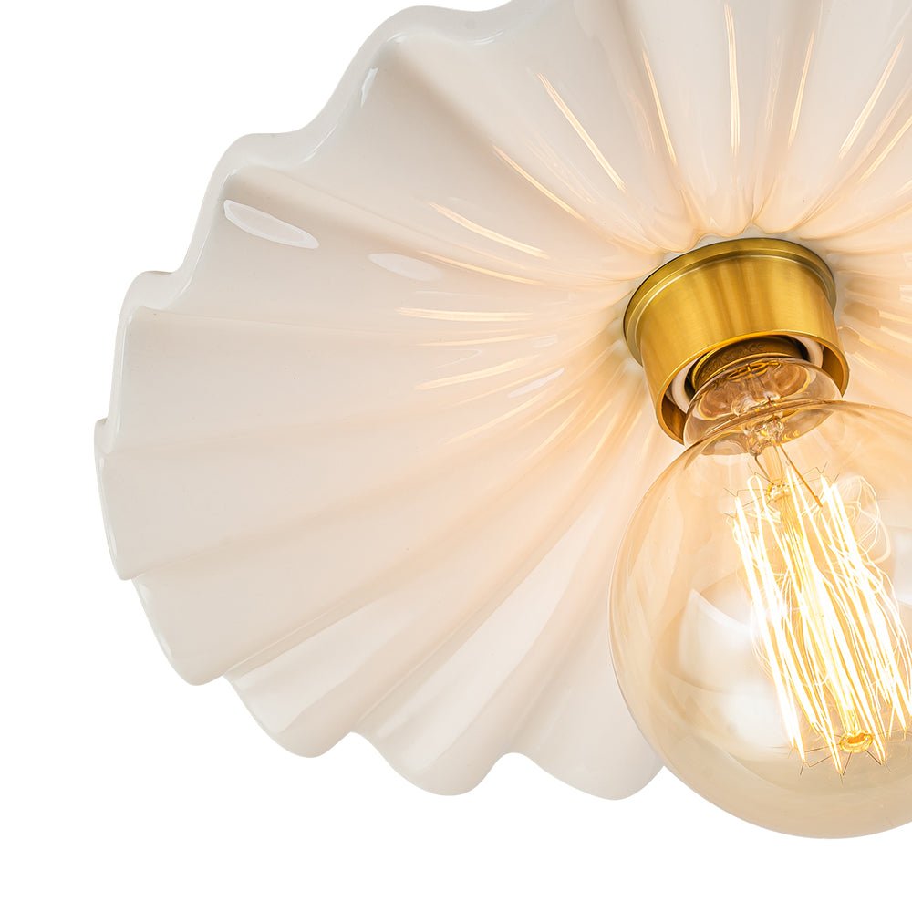 Pendantlightie-Modern 1-Light Pleated Ceramic Shaded Semi Flush Mount-Semi Flush Mount-Brass-