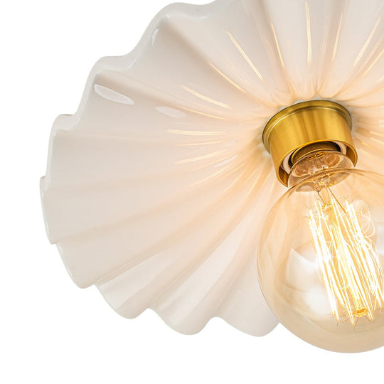 Pendantlightie-Modern 1-Light Pleated Ceramic Shaded Semi Flush Mount-Semi Flush Mount-Brass-