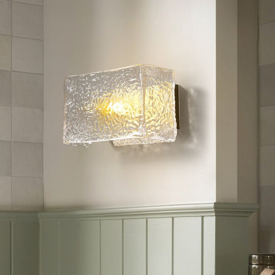 Pendantlightie - Modern 1 - Light Rectangular Water Textured Glass Wall Light - Wall Light - Brass -