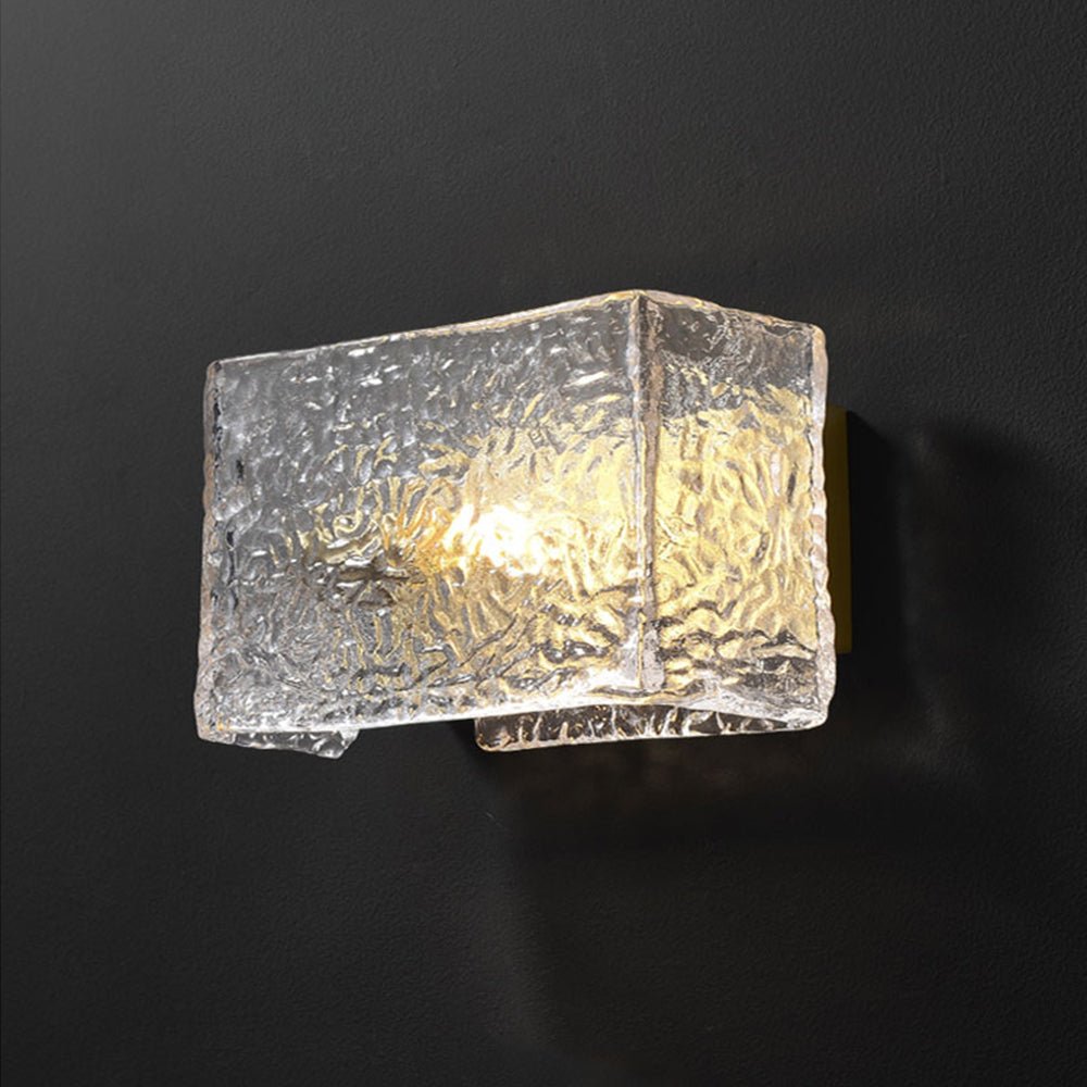 Pendantlightie - Modern 1 - Light Rectangular Water Textured Glass Wall Light - Wall Light - Brass -