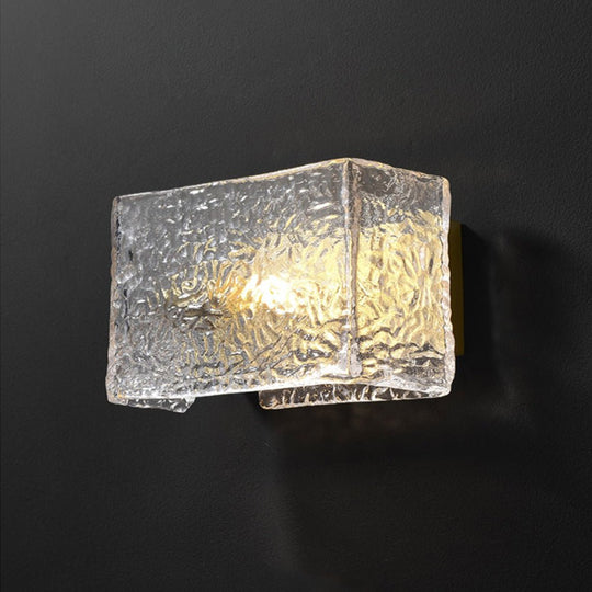 Pendantlightie - Modern 1 - Light Rectangular Water Textured Glass Wall Light - Wall Light - Brass -