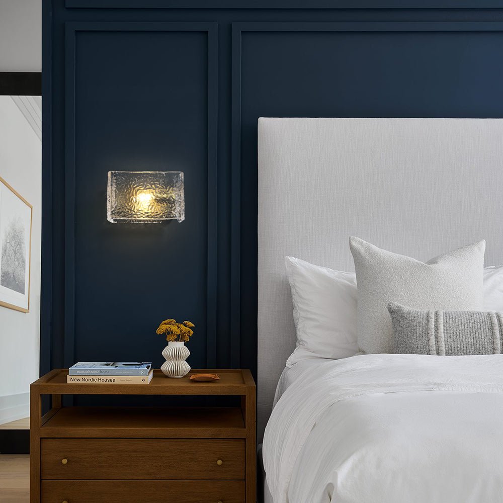 Pendantlightie - Modern 1 - Light Rectangular Water Textured Glass Wall Light - Wall Light - Brass -