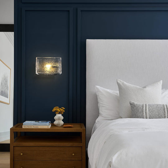 Pendantlightie - Modern 1 - Light Rectangular Water Textured Glass Wall Light - Wall Light - Brass -