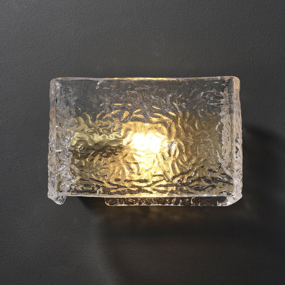 Pendantlightie - Modern 1 - Light Rectangular Water Textured Glass Wall Light - Wall Light - Brass -
