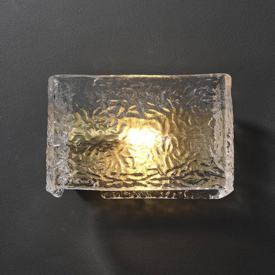 Pendantlightie - Modern 1 - Light Rectangular Water Textured Glass Wall Light - Wall Light - Brass -