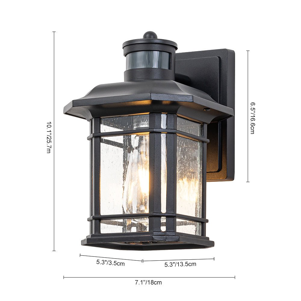 Pendantlightie - Modern 1 - Light Seeded Glass Outdoor Waterproof Wall Lantern Sconce - Outdoor Wall Light - Black -