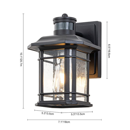 Pendantlightie - Modern 1 - Light Seeded Glass Outdoor Waterproof Wall Lantern Sconce - Outdoor Wall Light - Black -