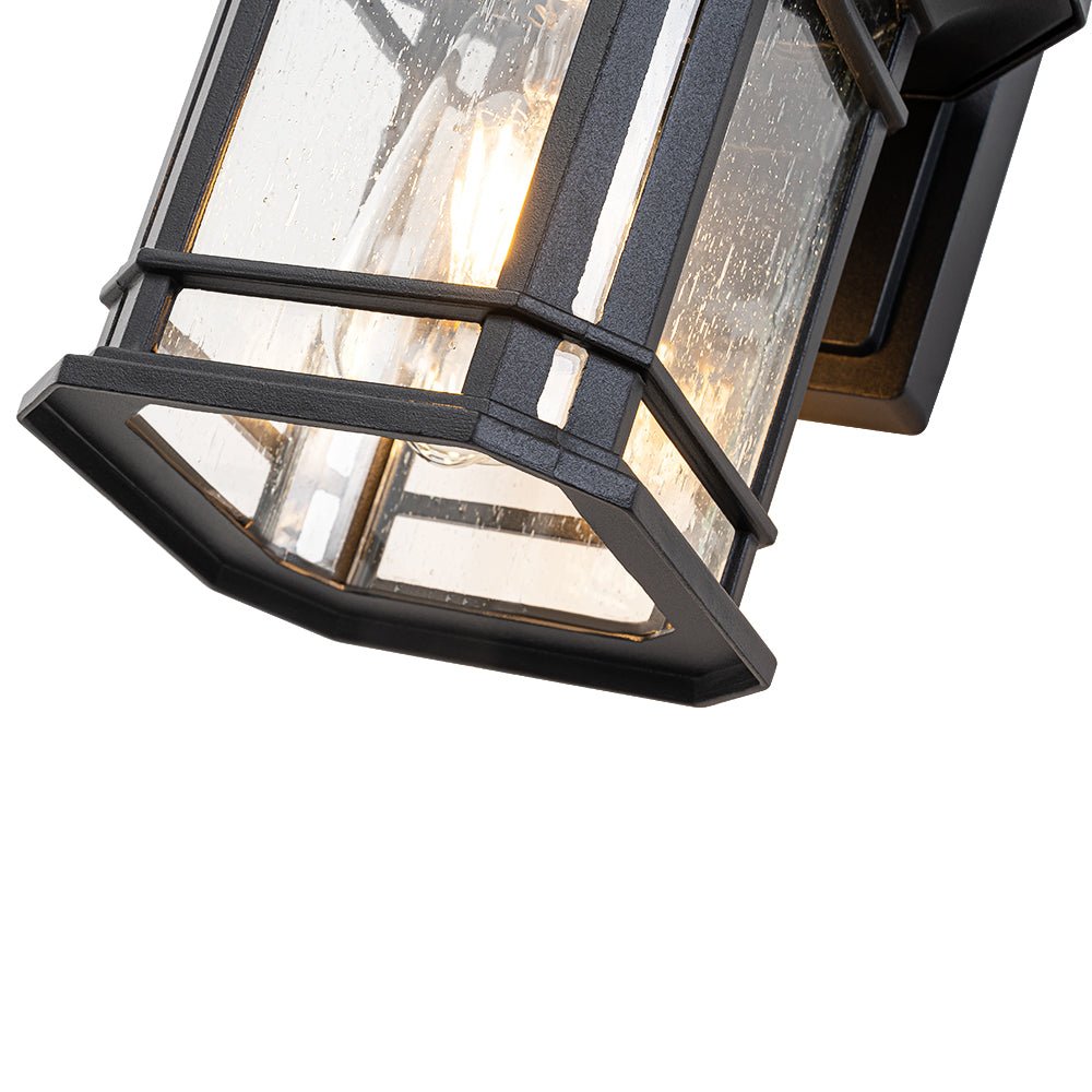 Pendantlightie - Modern 1 - Light Seeded Glass Outdoor Waterproof Wall Lantern Sconce - Outdoor Wall Light - Black -