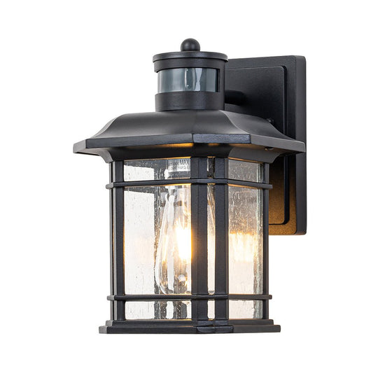 Pendantlightie - Modern 1 - Light Seeded Glass Outdoor Waterproof Wall Lantern Sconce - Outdoor Wall Light - Black -