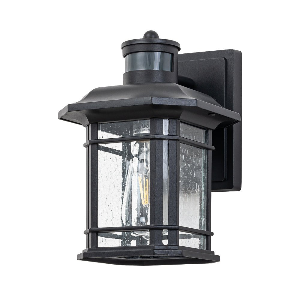 Pendantlightie - Modern 1 - Light Seeded Glass Outdoor Waterproof Wall Lantern Sconce - Outdoor Wall Light - Black -