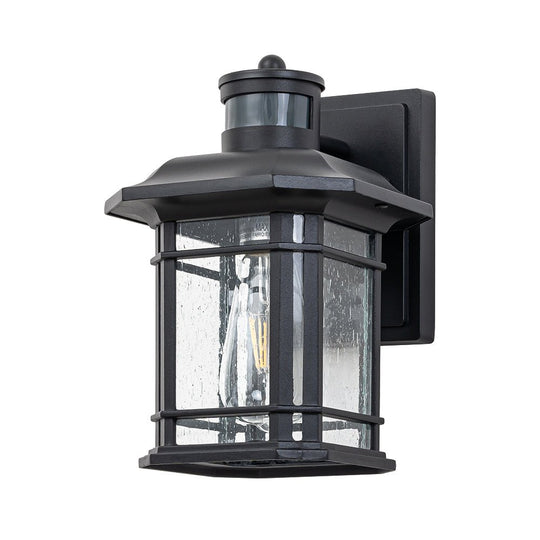 Pendantlightie - Modern 1 - Light Seeded Glass Outdoor Waterproof Wall Lantern Sconce - Outdoor Wall Light - Black -