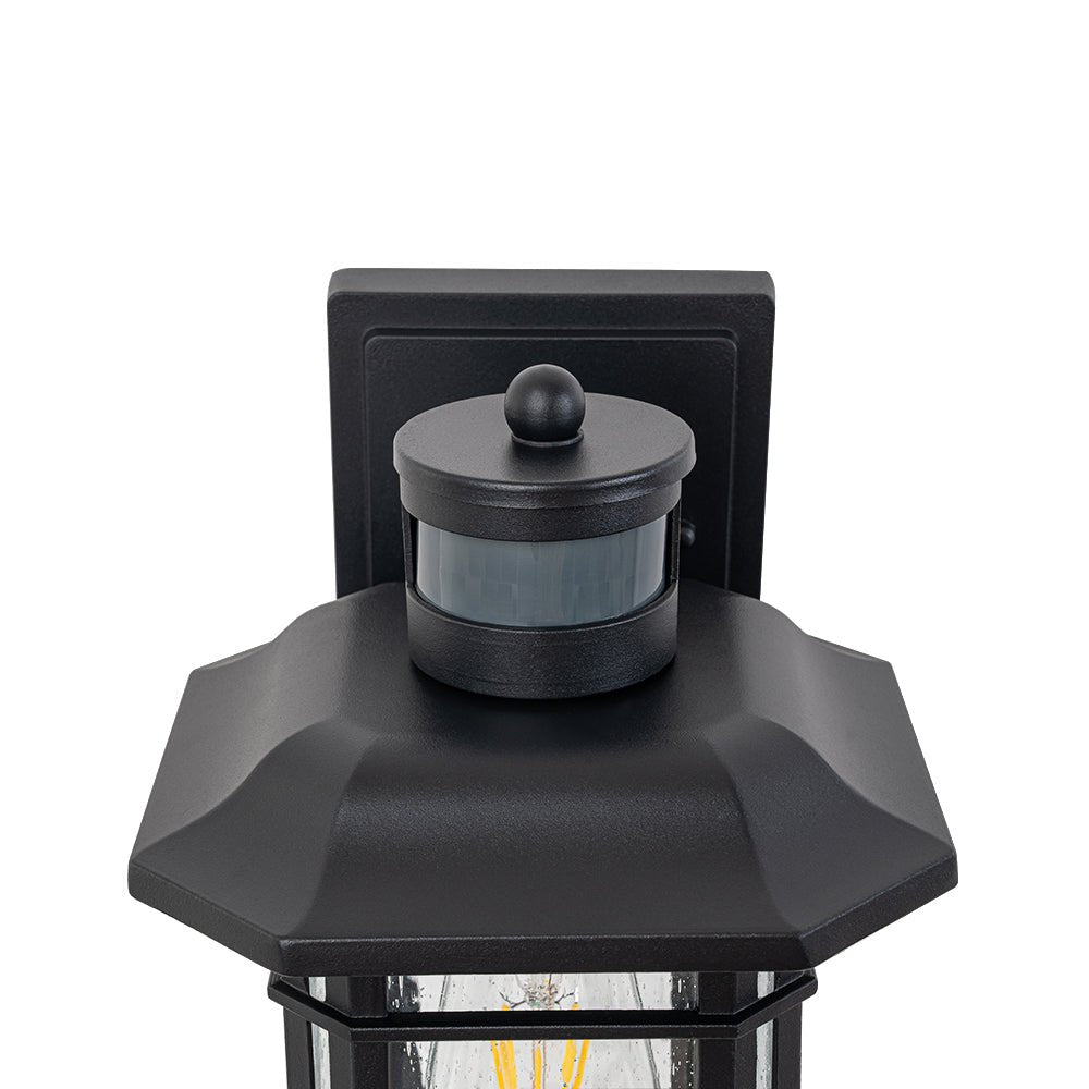 Pendantlightie - Modern 1 - Light Seeded Glass Outdoor Waterproof Wall Lantern Sconce - Outdoor Wall Light - Black -