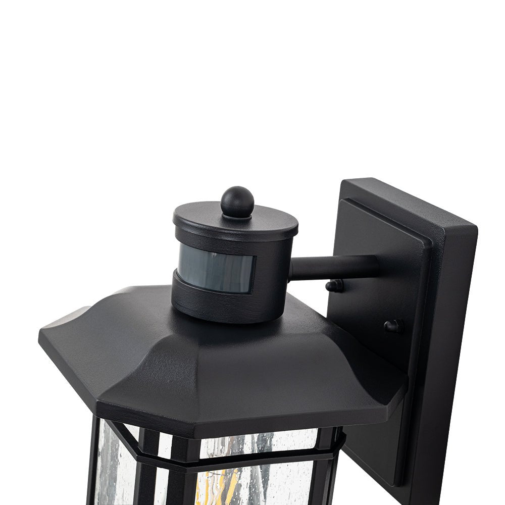 Pendantlightie - Modern 1 - Light Seeded Glass Outdoor Waterproof Wall Lantern Sconce - Outdoor Wall Light - Black -