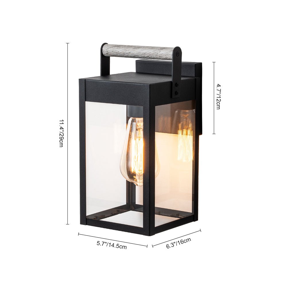 Pendantlightie - Modern 1 - Light Wood Grain Clear Glass Rectangular Outdoor Wall Light - Outdoor Wall Light - Black -