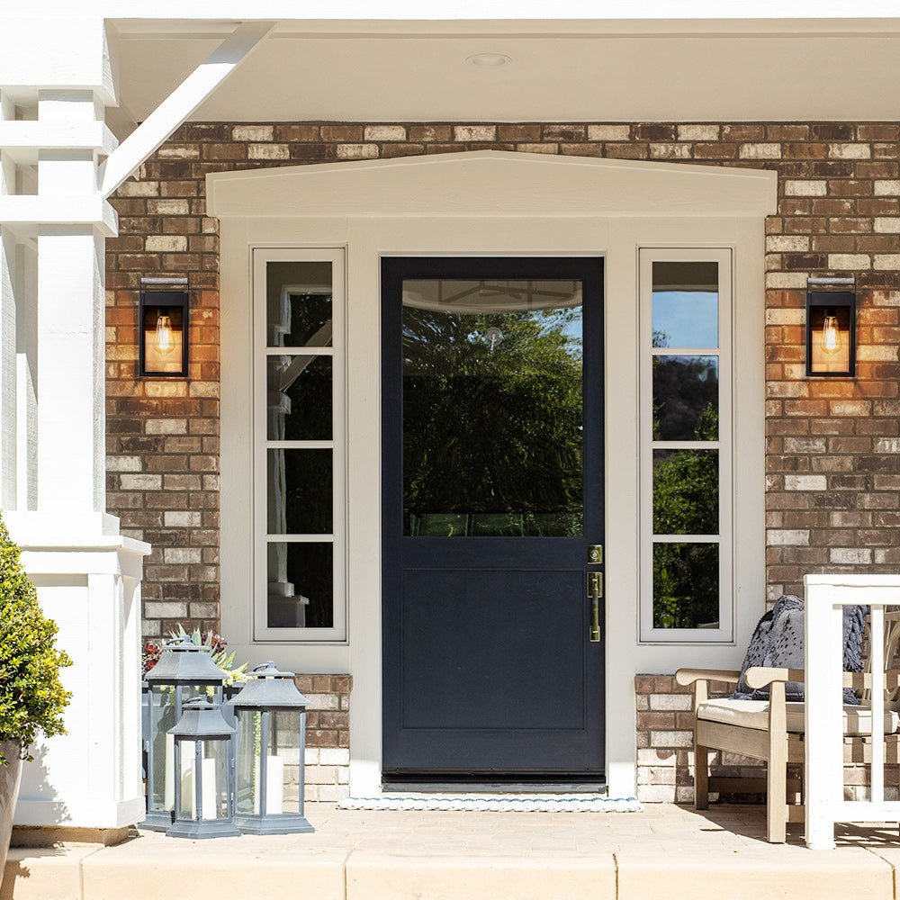 Pendantlightie - Modern 1 - Light Wood Grain Clear Glass Rectangular Outdoor Wall Light - Outdoor Wall Light - Black -