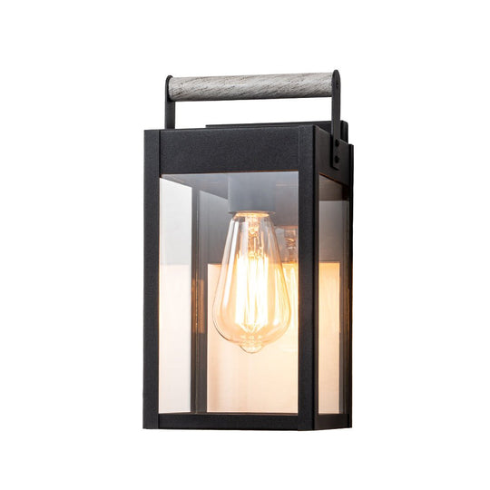 Pendantlightie - Modern 1 - Light Wood Grain Clear Glass Rectangular Outdoor Wall Light - Outdoor Wall Light - Black -