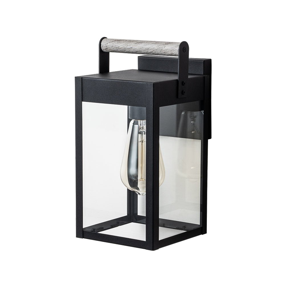 Pendantlightie - Modern 1 - Light Wood Grain Clear Glass Rectangular Outdoor Wall Light - Outdoor Wall Light - Black -