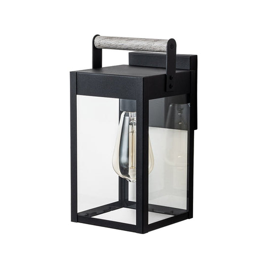 Pendantlightie - Modern 1 - Light Wood Grain Clear Glass Rectangular Outdoor Wall Light - Outdoor Wall Light - Black -