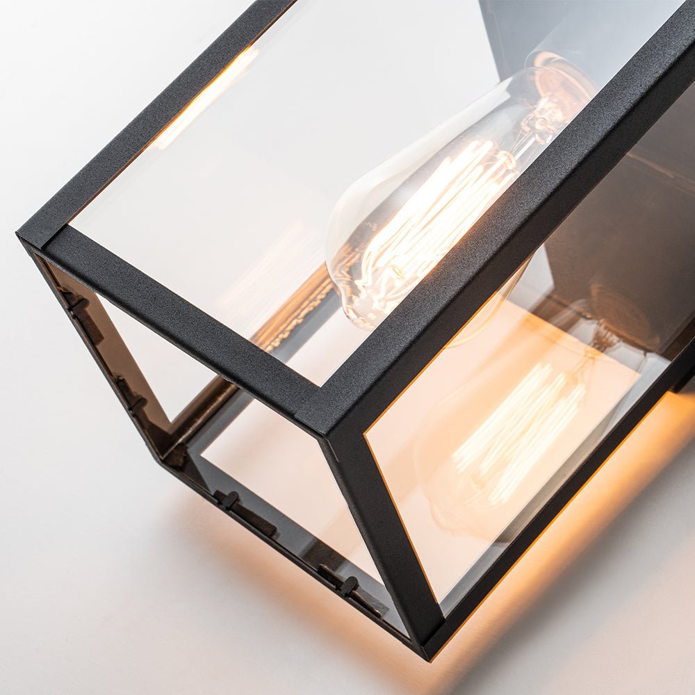 Pendantlightie - Modern 1 - Light Wood Grain Clear Glass Rectangular Outdoor Wall Light - Outdoor Wall Light - Black -