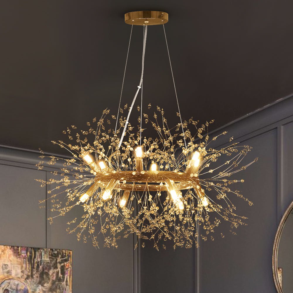 Pendantlightie - Modern 12 - Light Crystal Firework Round Dandelion Chandelier - Chandeliers - Gold -