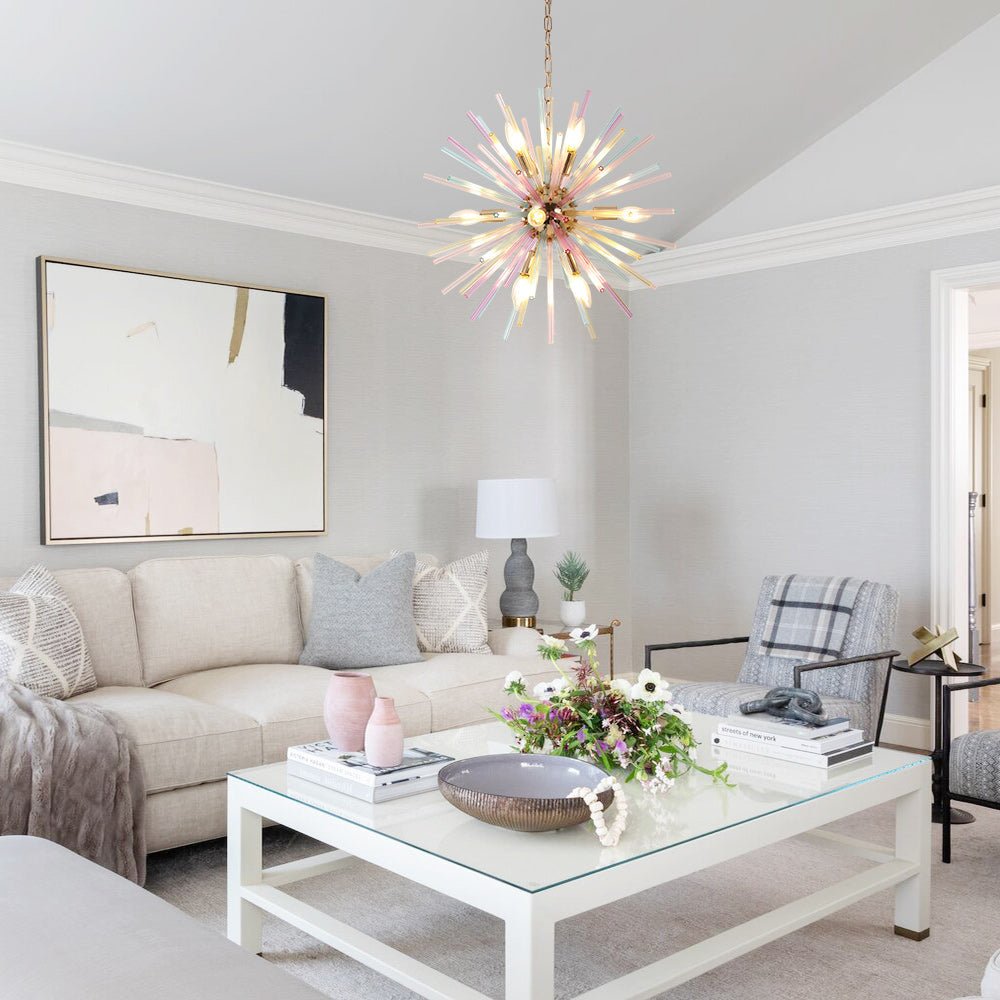 Pendantlightie - Modern 12 - Light Rainbow Colorful Sputnik Starburst Chandelier - Chandeliers - Gold -