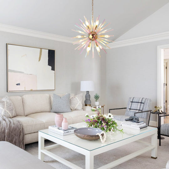 Pendantlightie - Modern 12 - Light Rainbow Colorful Sputnik Starburst Chandelier - Chandeliers - Gold -