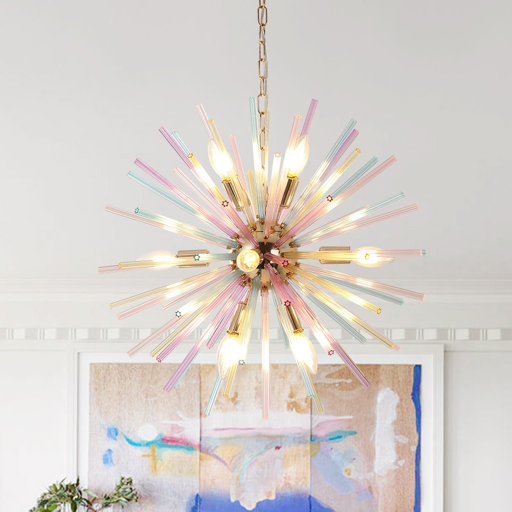 Pendantlightie - Modern 12 - Light Rainbow Colorful Sputnik Starburst Chandelier - Chandeliers - Gold -
