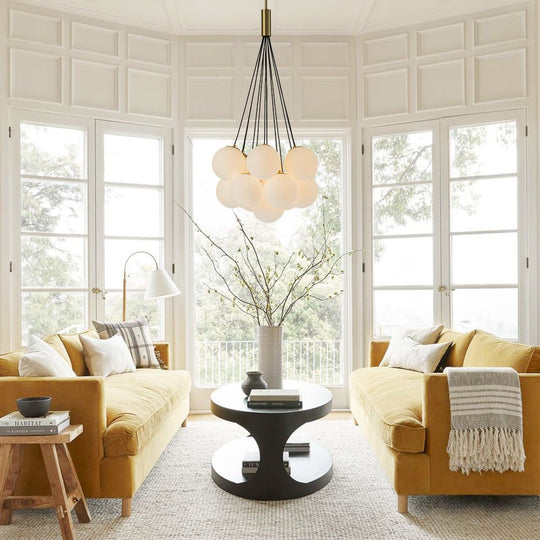 Pendantlightie - Modern 13 - Light Soap Glass Bubble Cluster Chandelier - Chandeliers - Brass -