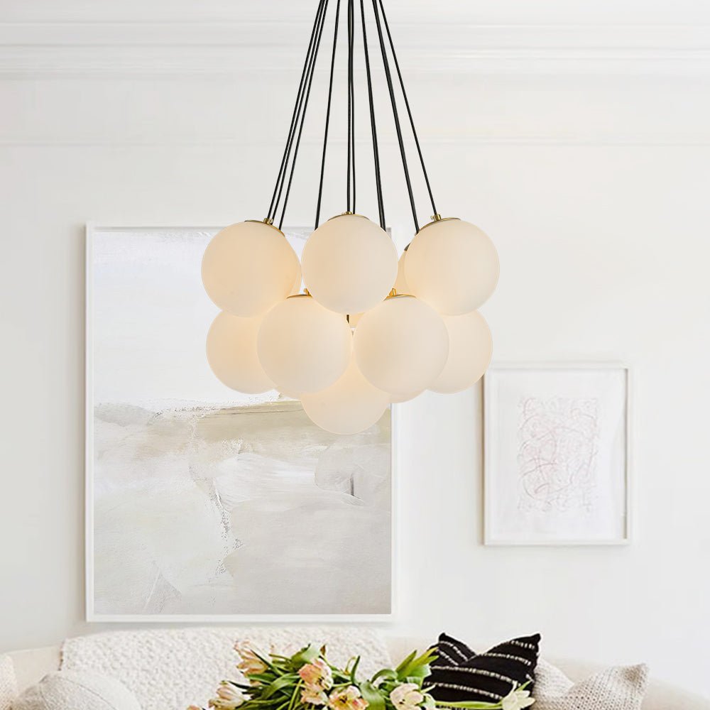 Pendantlightie - Modern 13 - Light Soap Glass Bubble Cluster Chandelier - Chandeliers - Brass -