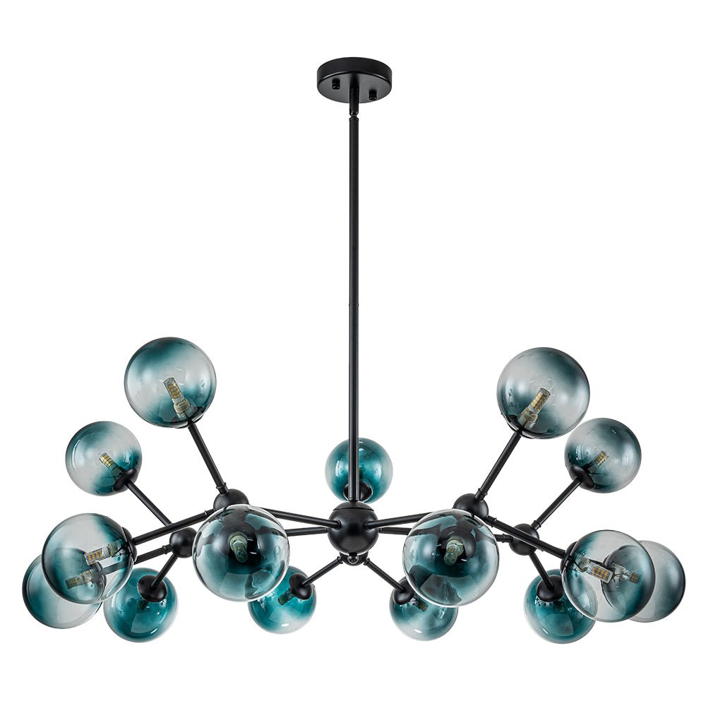Pendantlightie - Modern 15 - Light Gradient Blue Sputnik Linear Glass Globe Chandelier - Chandeliers - Brass -