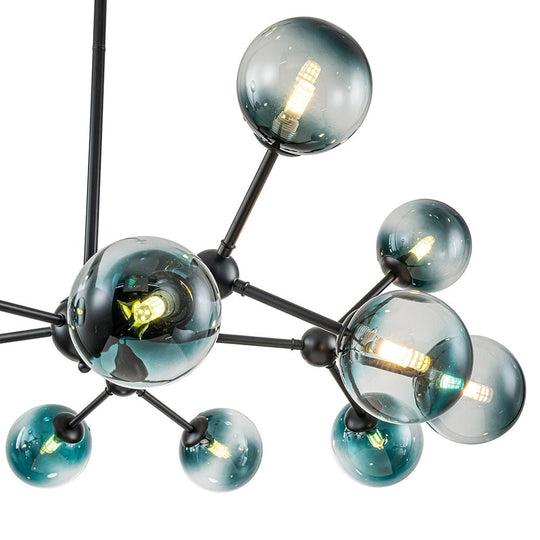 Pendantlightie - Modern 15 - Light Gradient Blue Sputnik Linear Glass Globe Chandelier - Chandeliers - Brass -