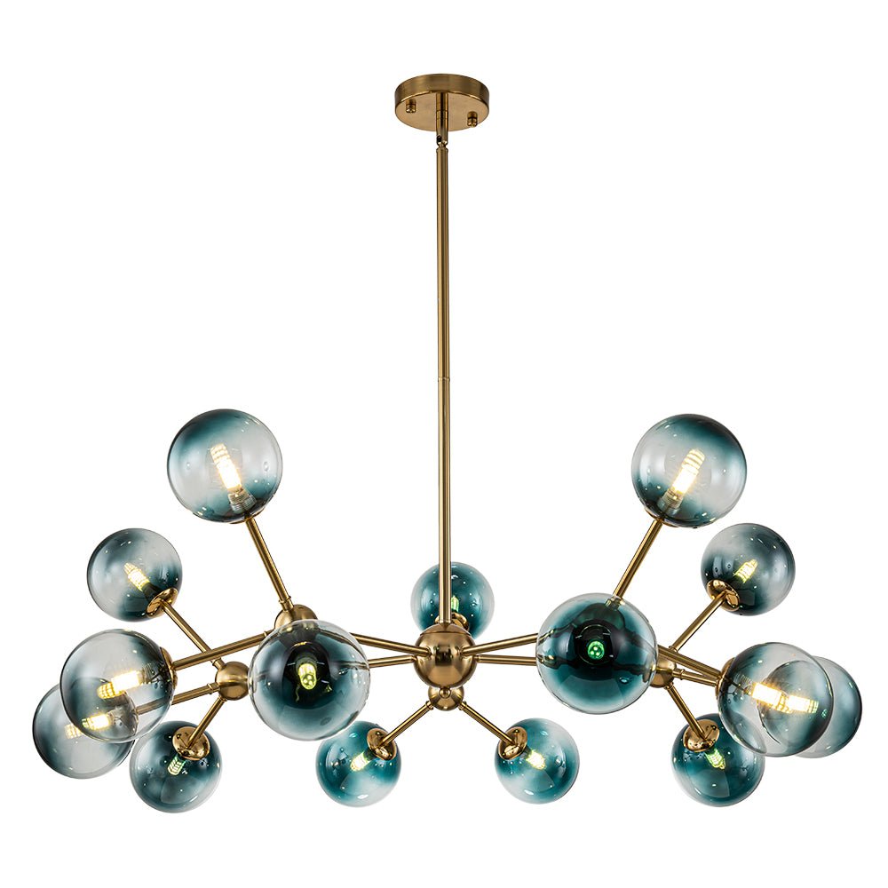 Pendantlightie - Modern 15 - Light Gradient Blue Sputnik Linear Glass Globe Chandelier - Chandeliers - Brass -