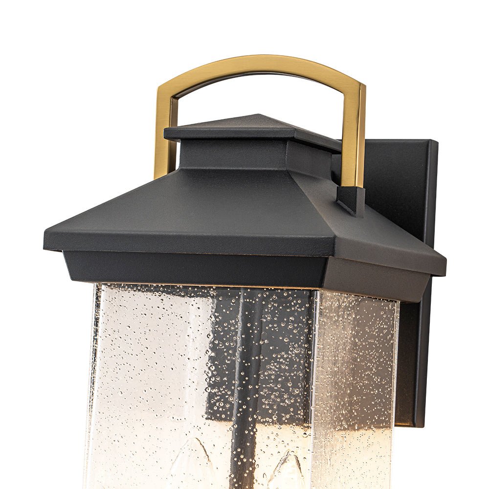 Pendantlightie - Modern 2 - Light Black And Gold Rectangular Outdoor Lantern Sconce - Outdoor Wall Light - Black+Gold -