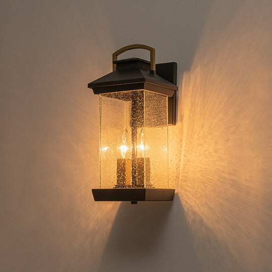 Pendantlightie - Modern 2 - Light Black And Gold Rectangular Outdoor Lantern Sconce - Outdoor Wall Light - Black+Gold -