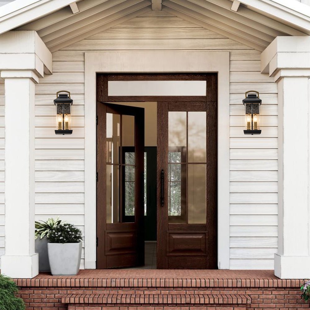 Pendantlightie - Modern 2 - Light Black And Gold Rectangular Outdoor Lantern Sconce - Outdoor Wall Light - Black+Gold -