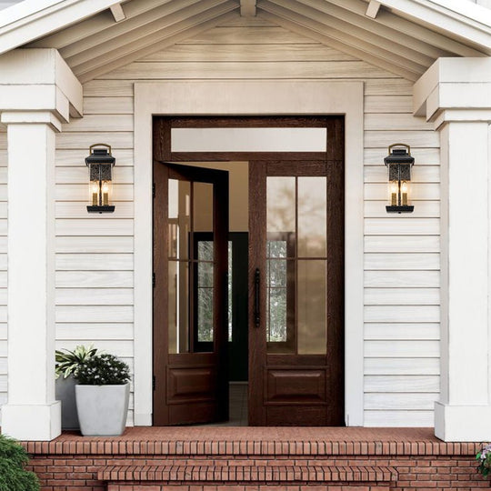 Pendantlightie - Modern 2 - Light Black And Gold Rectangular Outdoor Lantern Sconce - Outdoor Wall Light - Black+Gold -