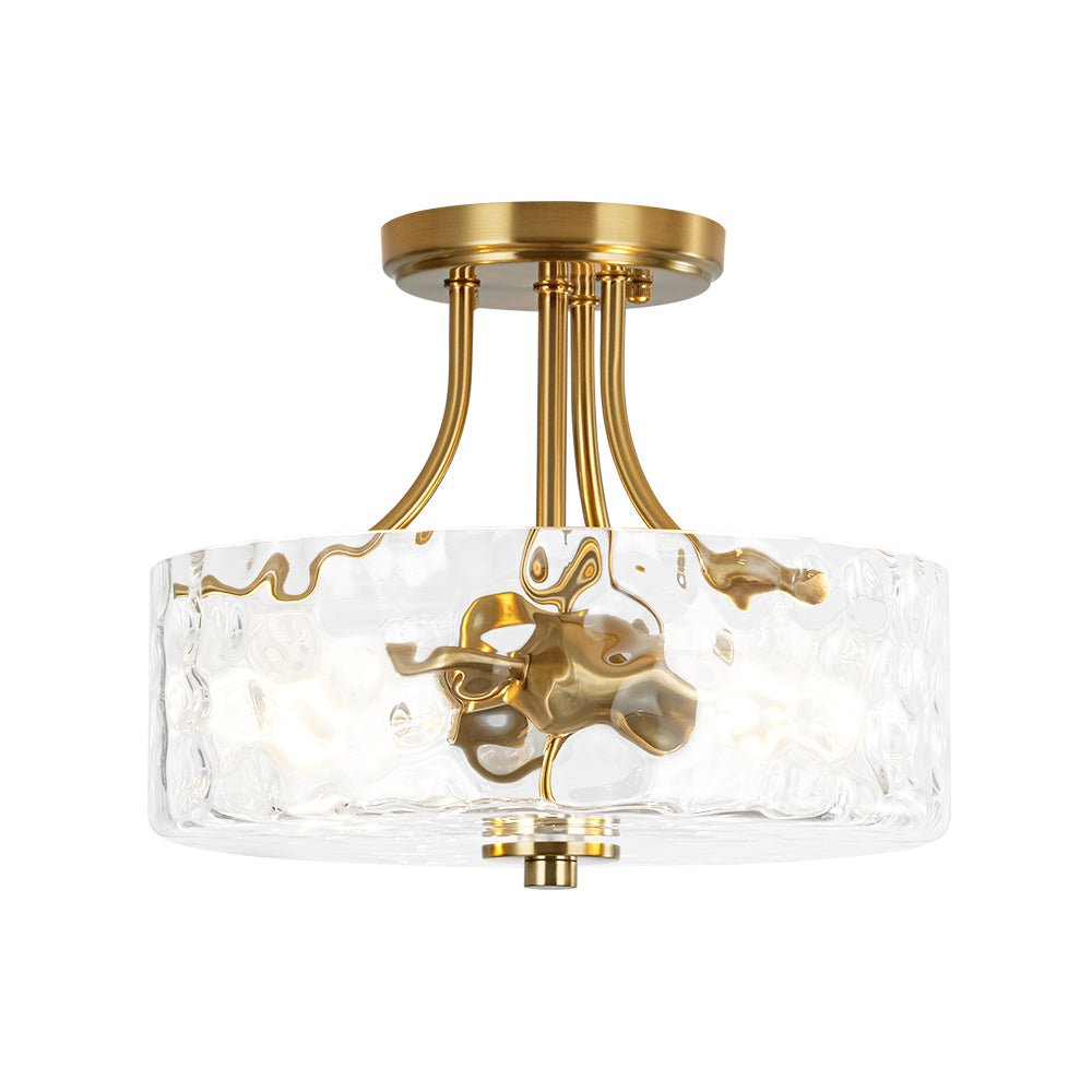 Pendantlightie - Modern 2 - Light Hammer Glass Drum Semi Flush Ceiling Light - Semi Flush Mount - Black -