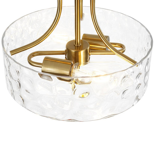 Pendantlightie - Modern 2 - Light Hammer Glass Drum Semi Flush Ceiling Light - Semi Flush Mount - Black -