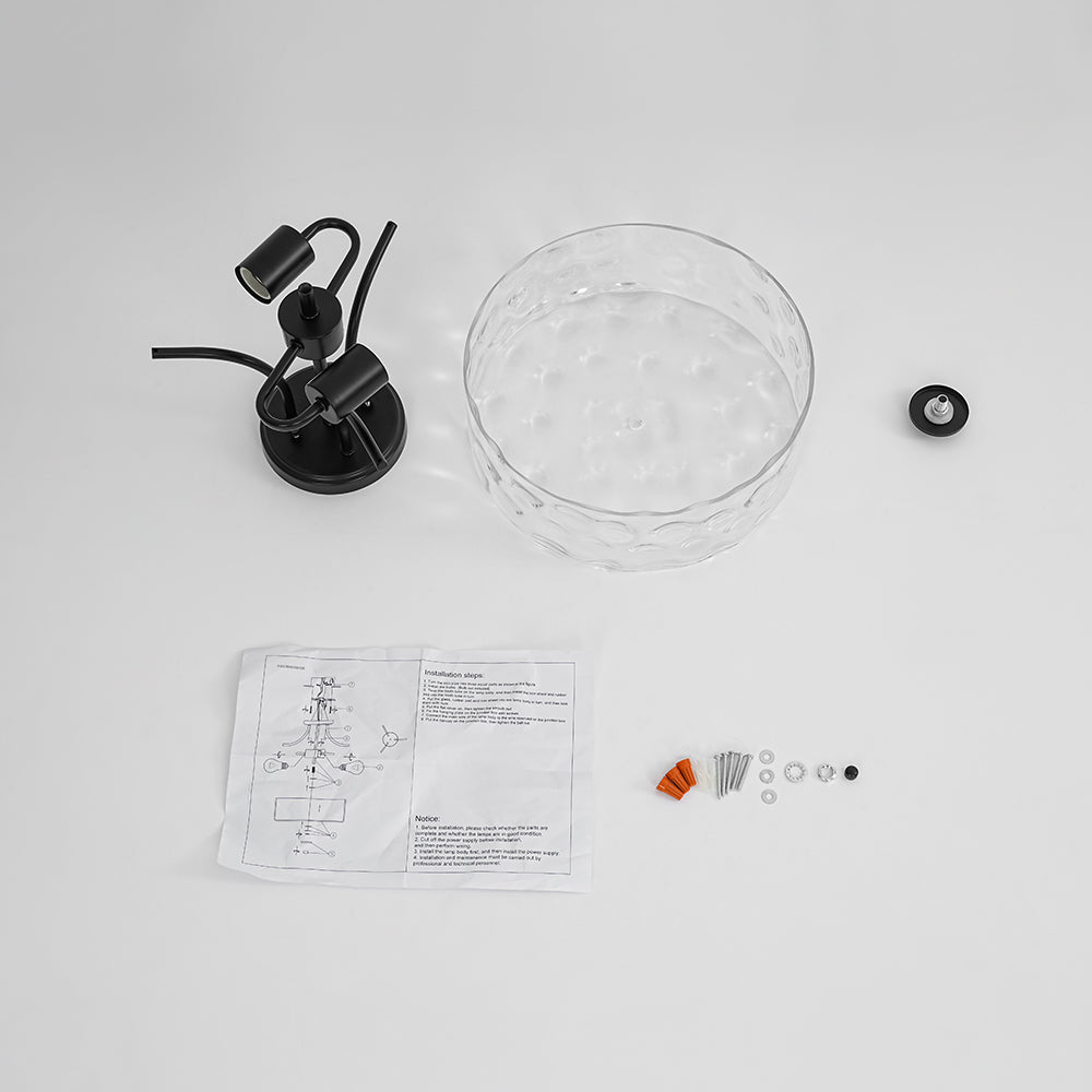 Pendantlightie - Modern 2 - Light Hammer Glass Drum Semi Flush Ceiling Light - Semi Flush Mount - Black -