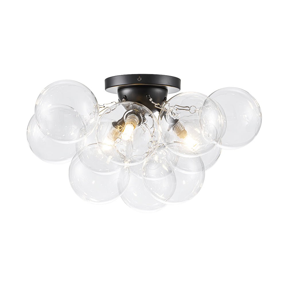 Pendantlightie - Modern 3 - Light Cluster Clear Glass Bubble Semi Flush Mount - Semi Flush Mount - Black -