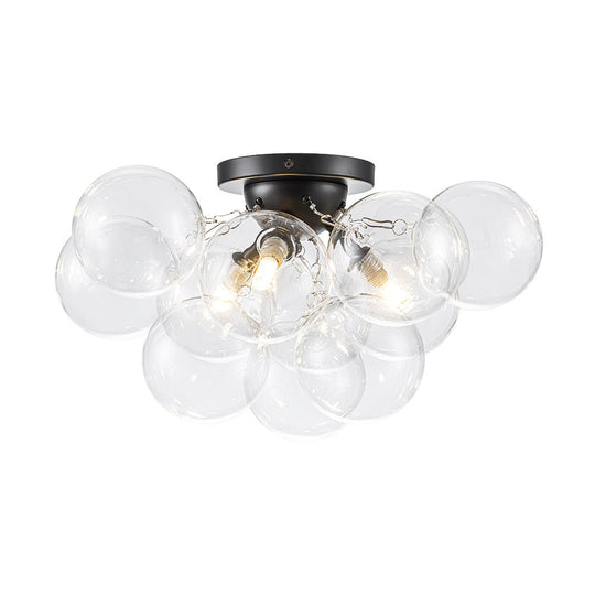 Pendantlightie - Modern 3 - Light Cluster Clear Glass Bubble Semi Flush Mount - Semi Flush Mount - Black -
