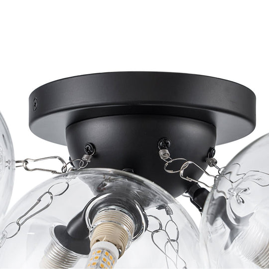 Pendantlightie - Modern 3 - Light Cluster Clear Glass Bubble Semi Flush Mount - Semi Flush Mount - Black -