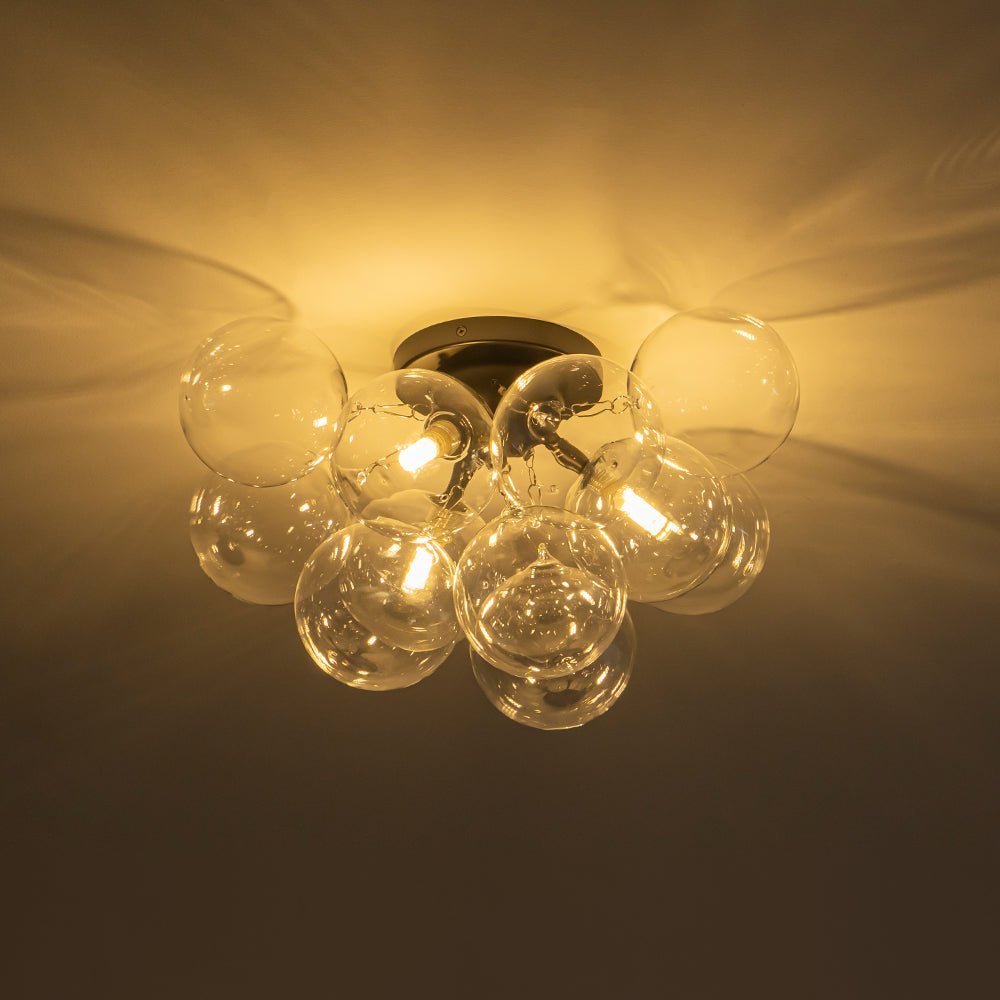 Pendantlightie - Modern 3 - Light Cluster Clear Glass Bubble Semi Flush Mount - Semi Flush Mount - Black -
