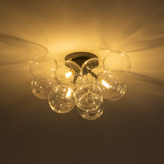 Pendantlightie - Modern 3 - Light Cluster Clear Glass Bubble Semi Flush Mount - Semi Flush Mount - Black -