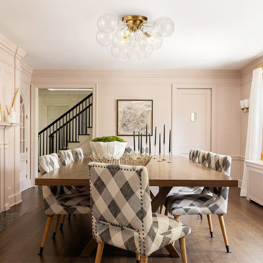 Pendantlightie - Modern 3 - Light Cluster Clear Glass Bubble Semi Flush Mount - Semi Flush Mount - Brass -